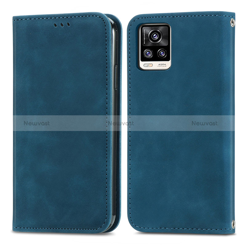 Leather Case Stands Flip Cover Holder S04D for Vivo V20 (2021) Blue