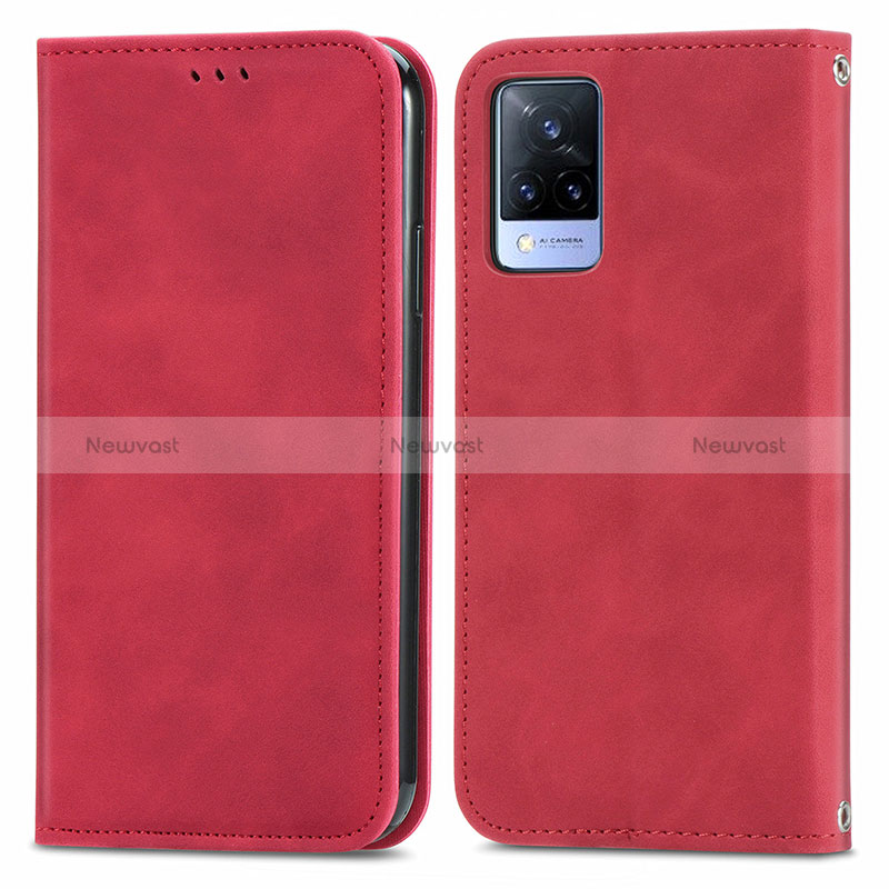 Leather Case Stands Flip Cover Holder S04D for Vivo V21 5G Red