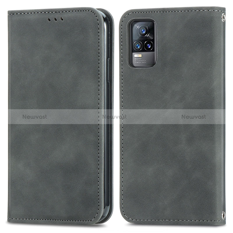 Leather Case Stands Flip Cover Holder S04D for Vivo V21e 4G Gray