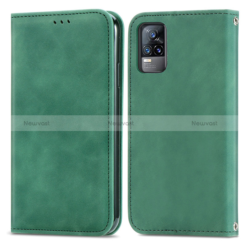 Leather Case Stands Flip Cover Holder S04D for Vivo V21e 4G Green