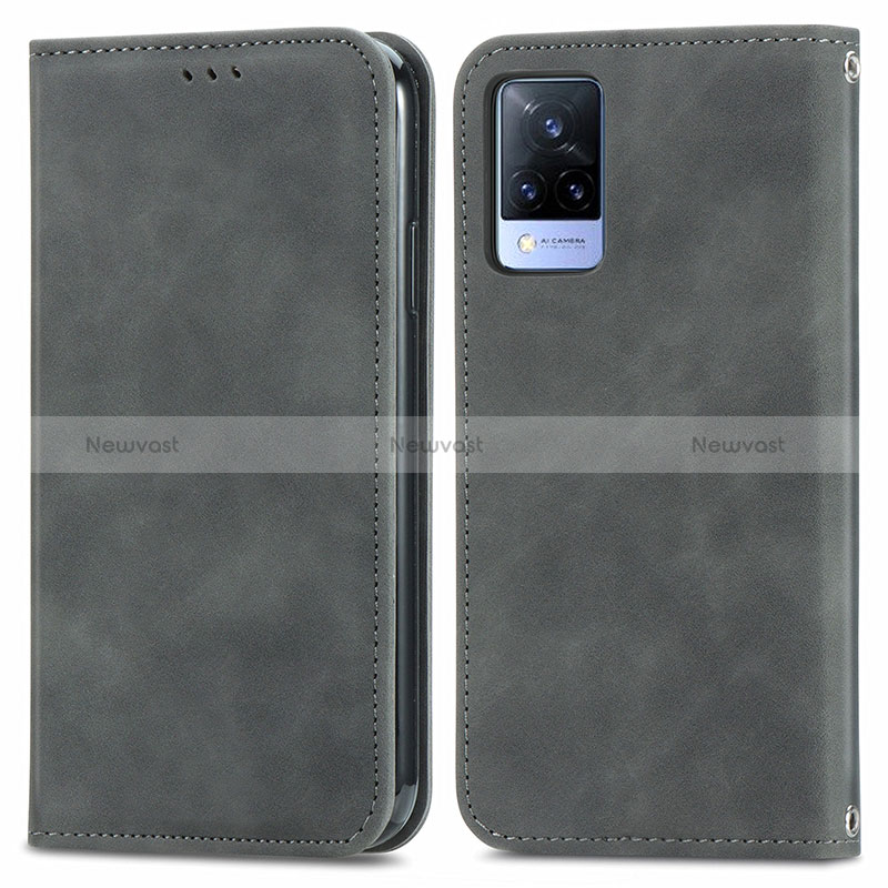 Leather Case Stands Flip Cover Holder S04D for Vivo V21s 5G Gray