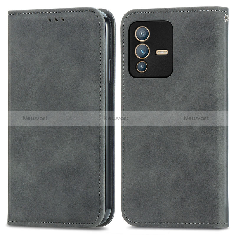 Leather Case Stands Flip Cover Holder S04D for Vivo V23 5G Gray