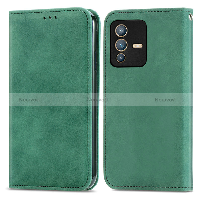 Leather Case Stands Flip Cover Holder S04D for Vivo V23 5G Green