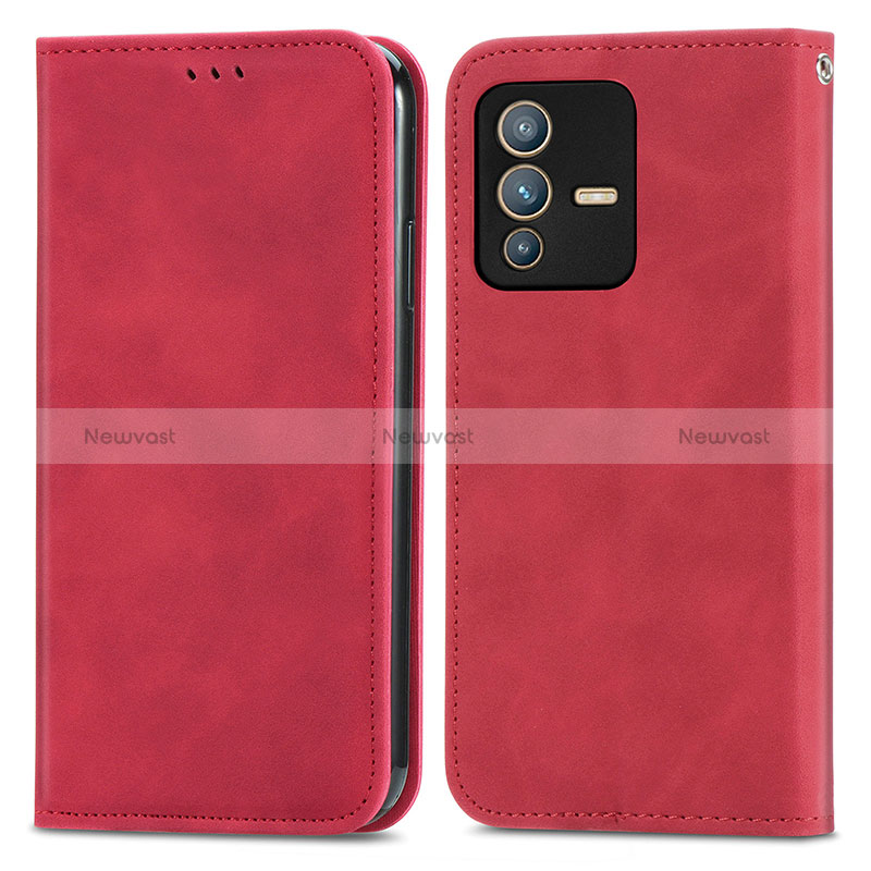 Leather Case Stands Flip Cover Holder S04D for Vivo V23 5G Red