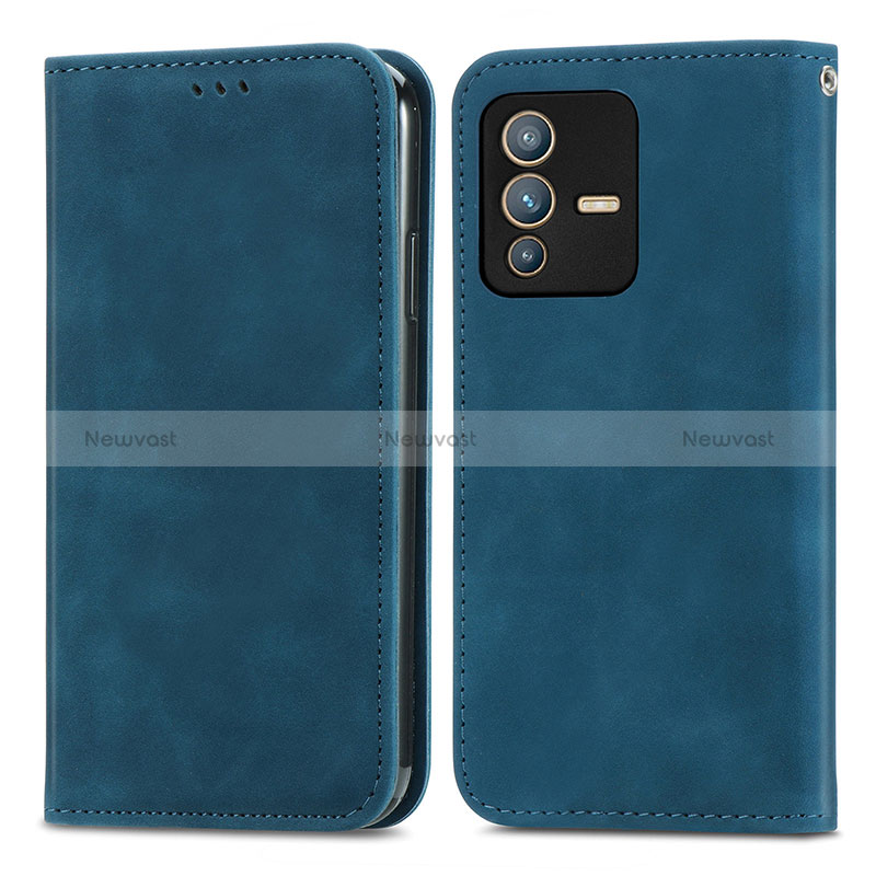 Leather Case Stands Flip Cover Holder S04D for Vivo V23 Pro 5G Blue