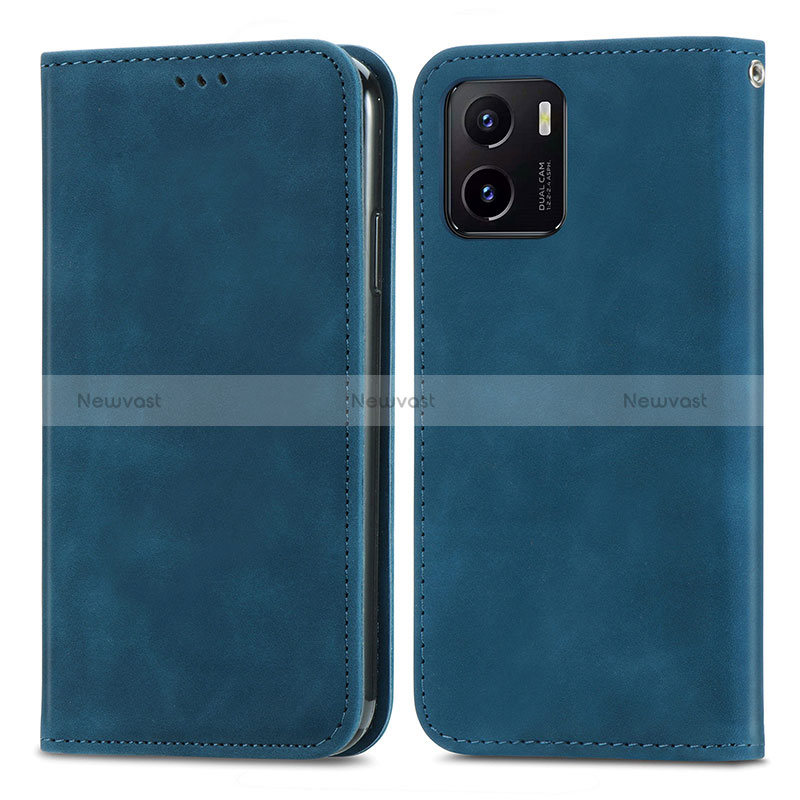 Leather Case Stands Flip Cover Holder S04D for Vivo Y01 Blue