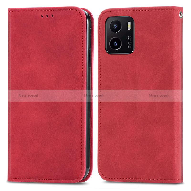 Leather Case Stands Flip Cover Holder S04D for Vivo Y01 Red