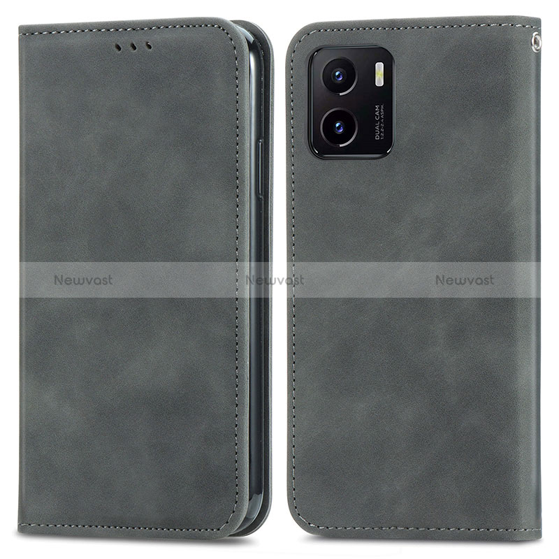 Leather Case Stands Flip Cover Holder S04D for Vivo Y10 Gray