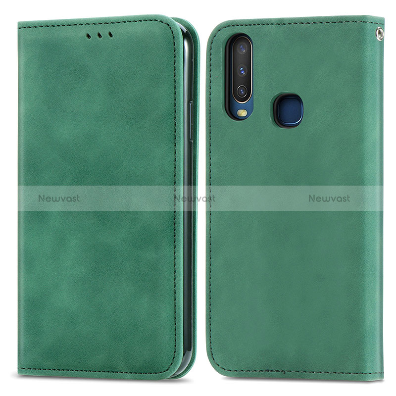 Leather Case Stands Flip Cover Holder S04D for Vivo Y11 Green