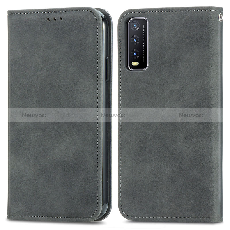 Leather Case Stands Flip Cover Holder S04D for Vivo Y12s (2021) Gray