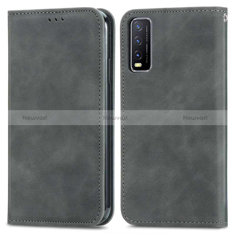Leather Case Stands Flip Cover Holder S04D for Vivo Y20 Gray