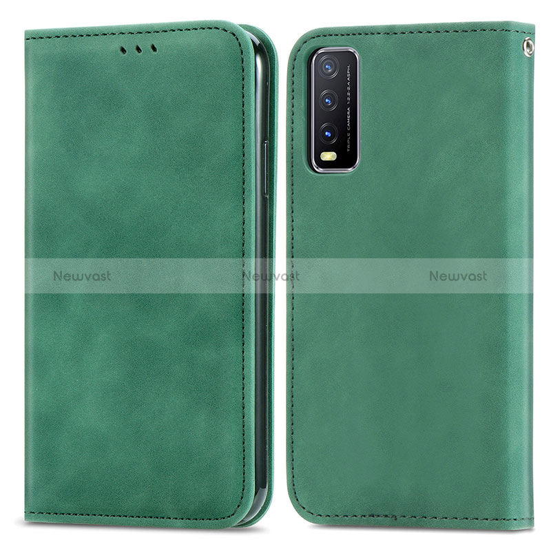 Leather Case Stands Flip Cover Holder S04D for Vivo Y20 Green