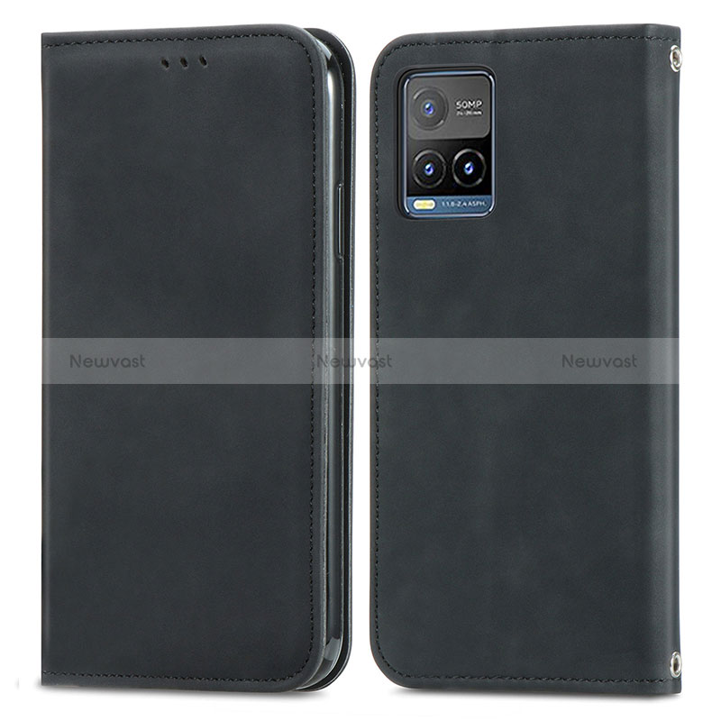 Leather Case Stands Flip Cover Holder S04D for Vivo Y21a Black