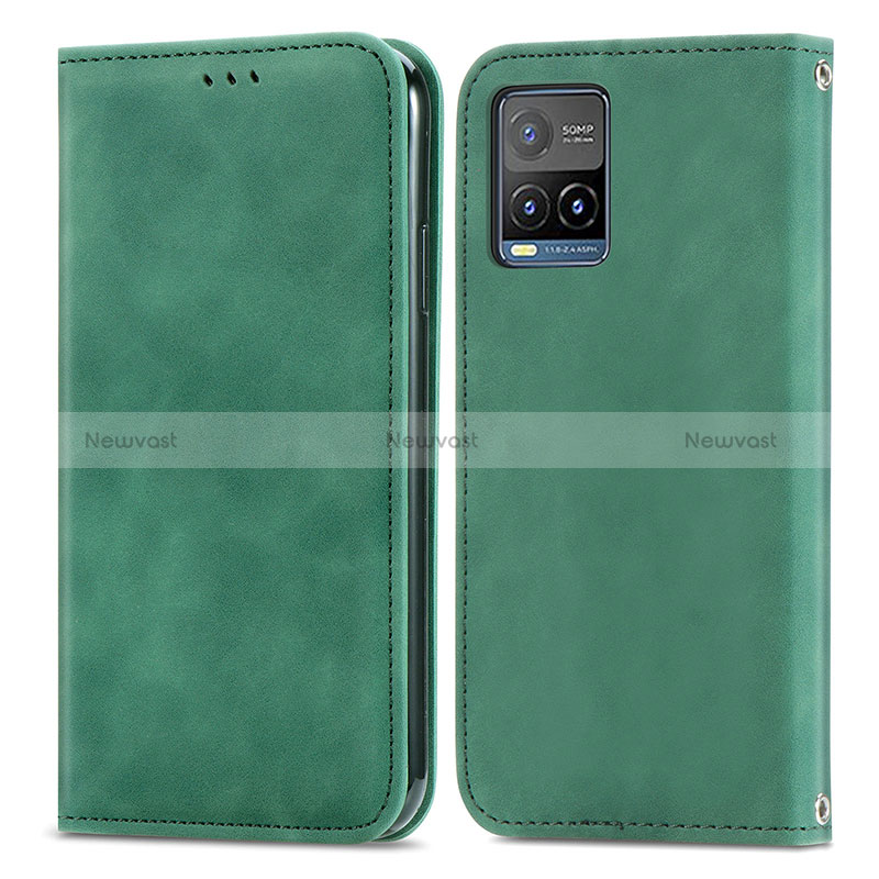 Leather Case Stands Flip Cover Holder S04D for Vivo Y21a Green