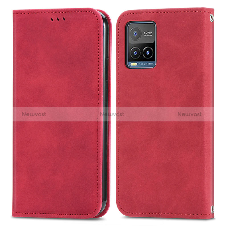 Leather Case Stands Flip Cover Holder S04D for Vivo Y21a Red