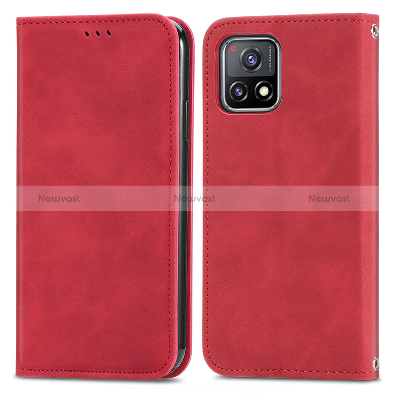 Leather Case Stands Flip Cover Holder S04D for Vivo Y31s 5G Red