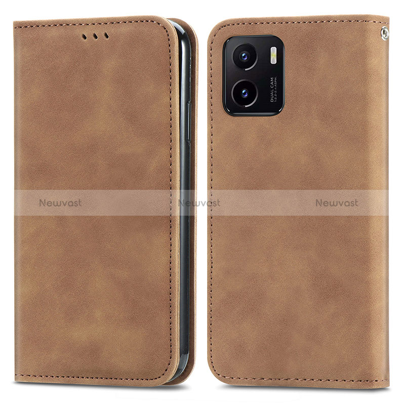 Leather Case Stands Flip Cover Holder S04D for Vivo Y32t Brown