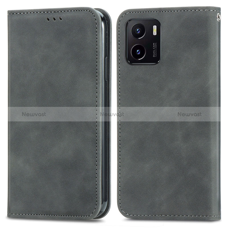 Leather Case Stands Flip Cover Holder S04D for Vivo Y32t Gray