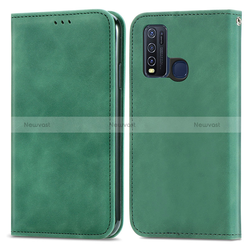 Leather Case Stands Flip Cover Holder S04D for Vivo Y50 Green