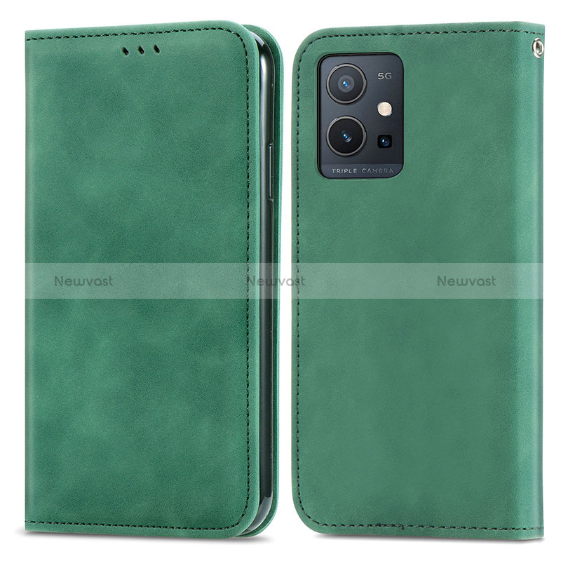Leather Case Stands Flip Cover Holder S04D for Vivo Y55s 5G Green
