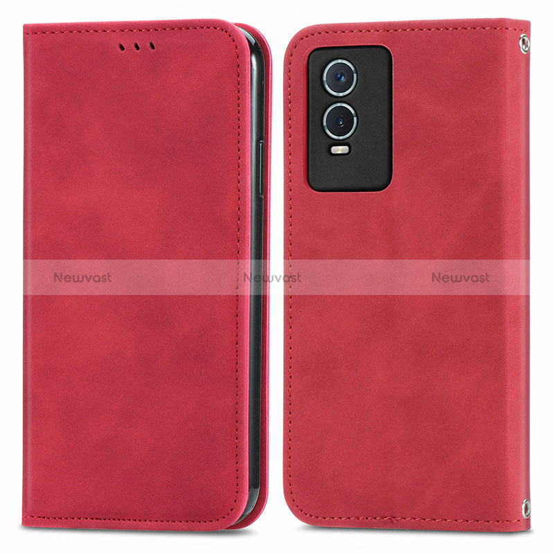 Leather Case Stands Flip Cover Holder S04D for Vivo Y74s 5G Red