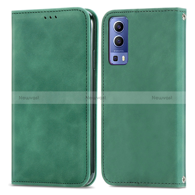 Leather Case Stands Flip Cover Holder S04D for Vivo Y75s 5G Green