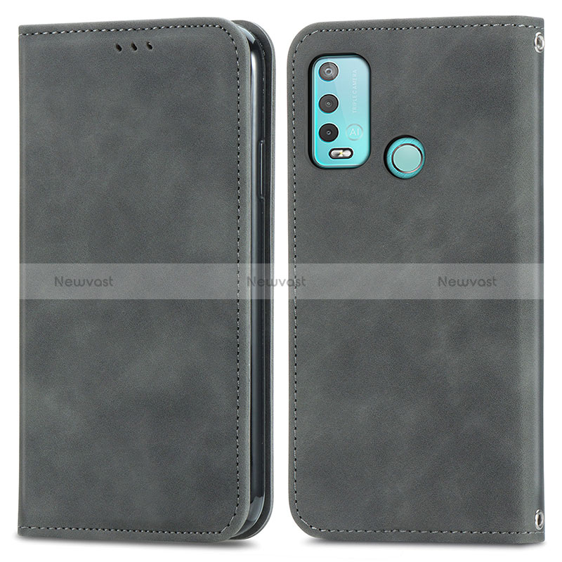 Leather Case Stands Flip Cover Holder S04D for Wiko Power U30 Gray