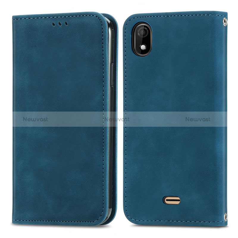 Leather Case Stands Flip Cover Holder S04D for Wiko Y61 Blue