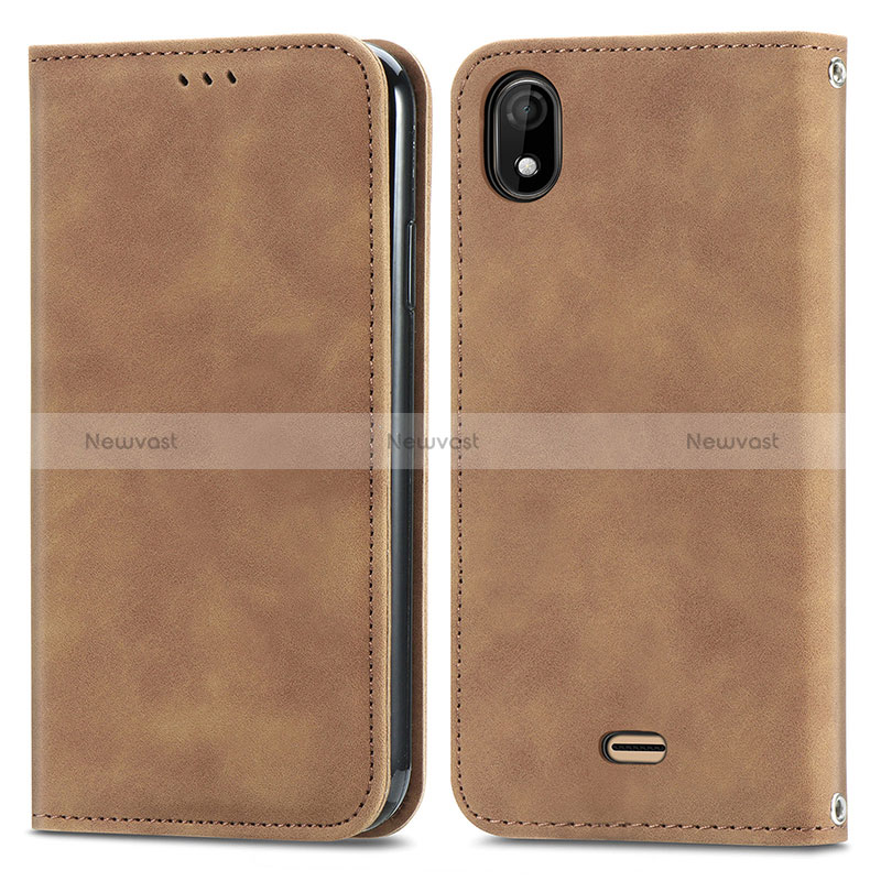 Leather Case Stands Flip Cover Holder S04D for Wiko Y61 Brown