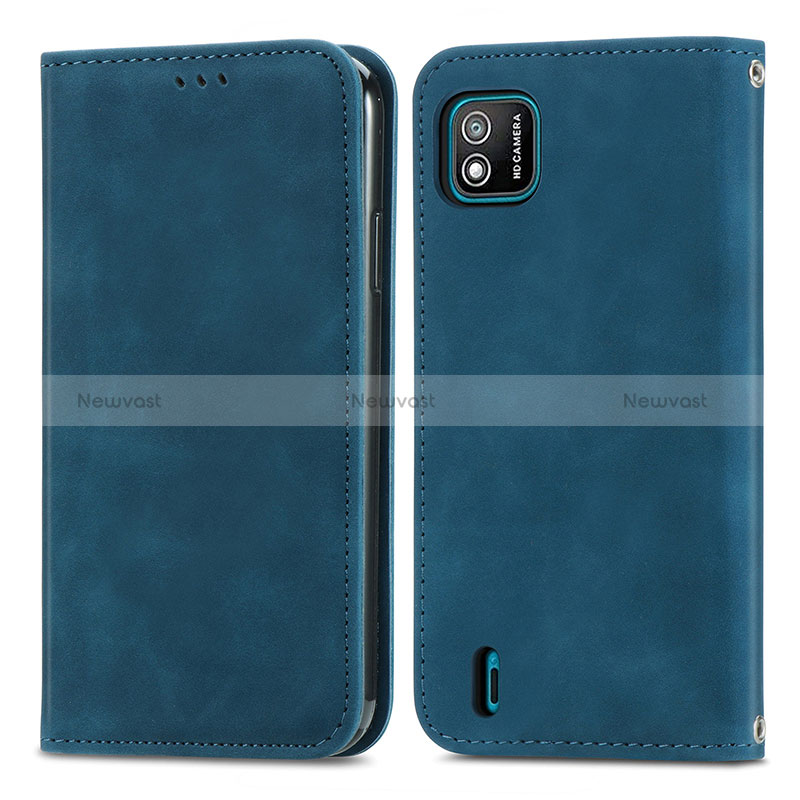 Leather Case Stands Flip Cover Holder S04D for Wiko Y62 Blue