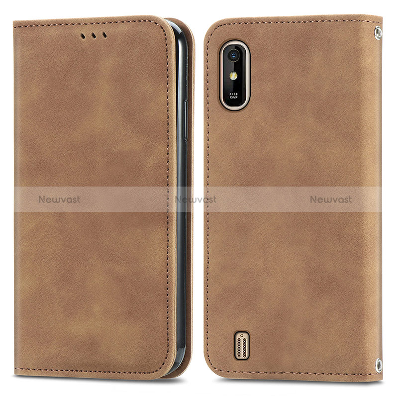 Leather Case Stands Flip Cover Holder S04D for Wiko Y81 Brown