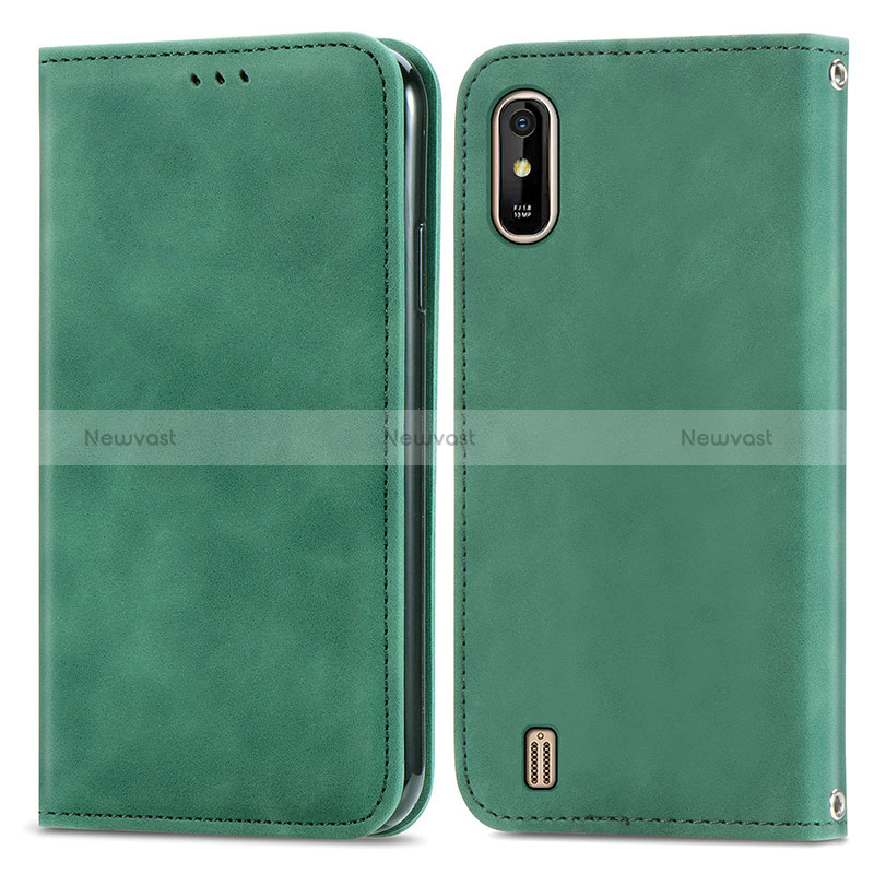 Leather Case Stands Flip Cover Holder S04D for Wiko Y81 Green