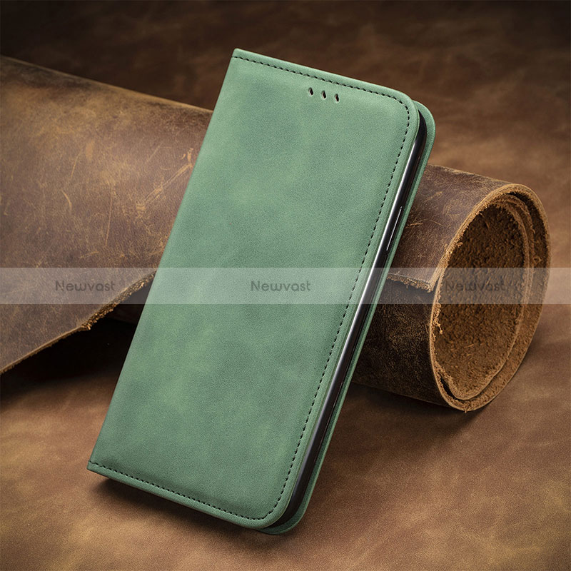 Leather Case Stands Flip Cover Holder S04D for Wiko Y82 Green