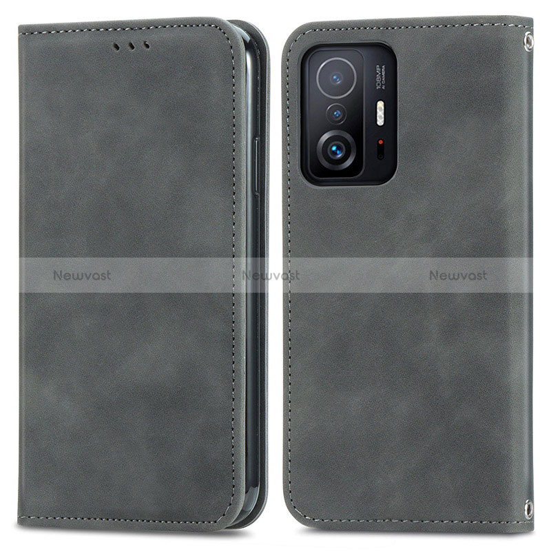 Leather Case Stands Flip Cover Holder S04D for Xiaomi Mi 11T Pro 5G Gray