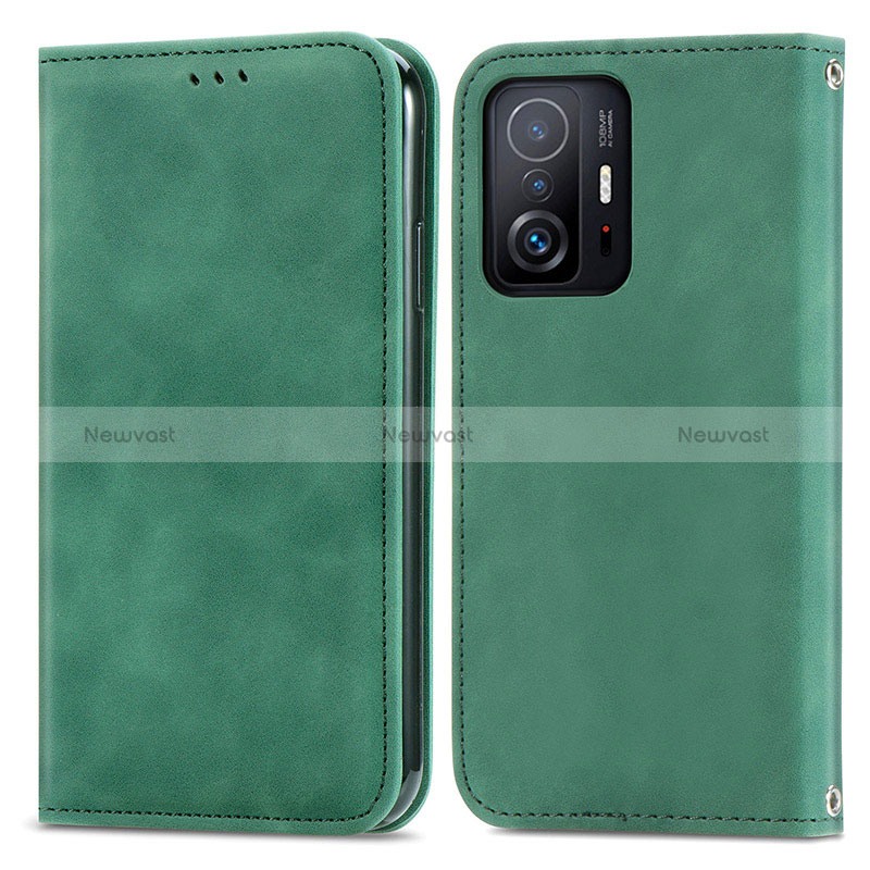 Leather Case Stands Flip Cover Holder S04D for Xiaomi Mi 11T Pro 5G Green