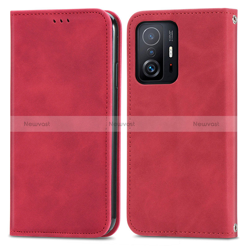 Leather Case Stands Flip Cover Holder S04D for Xiaomi Mi 11T Pro 5G Red