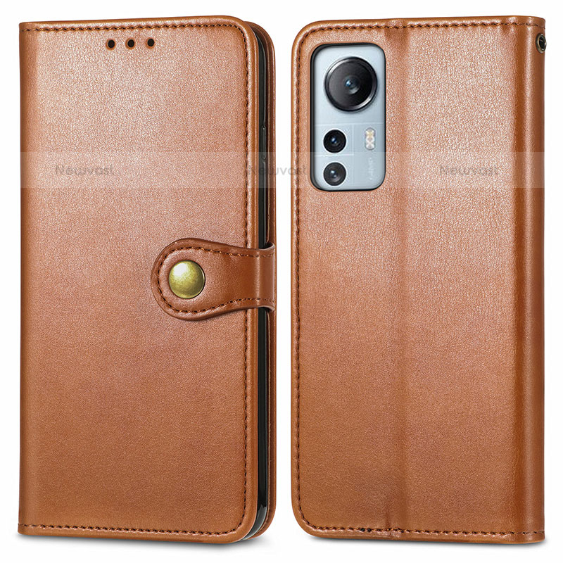 Leather Case Stands Flip Cover Holder S04D for Xiaomi Mi 12S 5G Brown