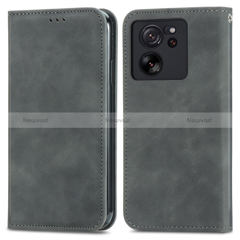 Leather Case Stands Flip Cover Holder S04D for Xiaomi Mi 13T Pro 5G Gray