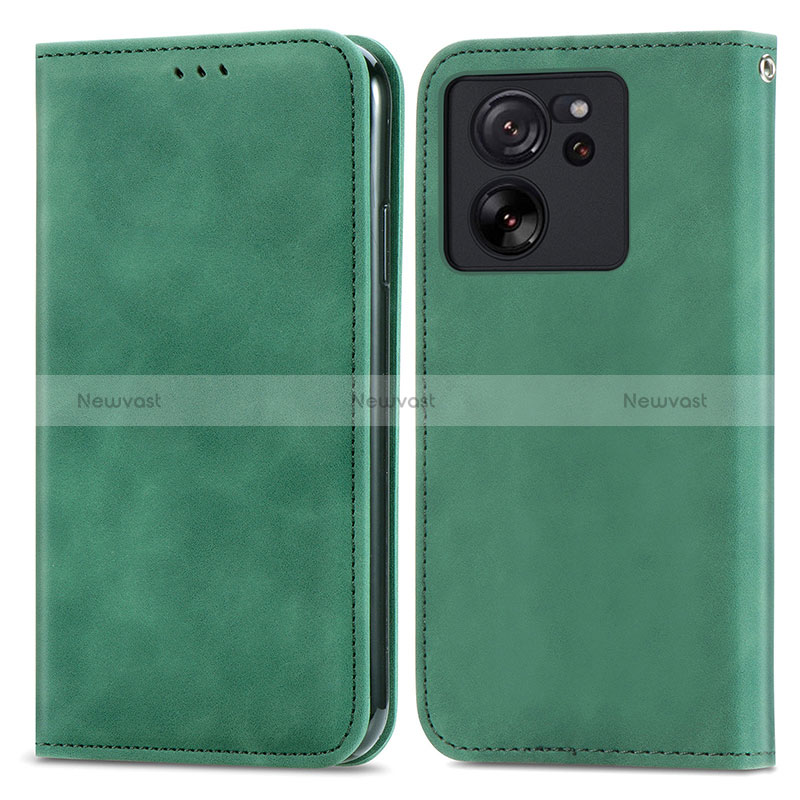 Leather Case Stands Flip Cover Holder S04D for Xiaomi Mi 13T Pro 5G Green