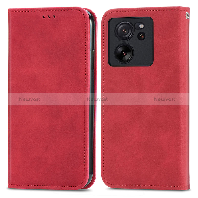 Leather Case Stands Flip Cover Holder S04D for Xiaomi Mi 13T Pro 5G Red