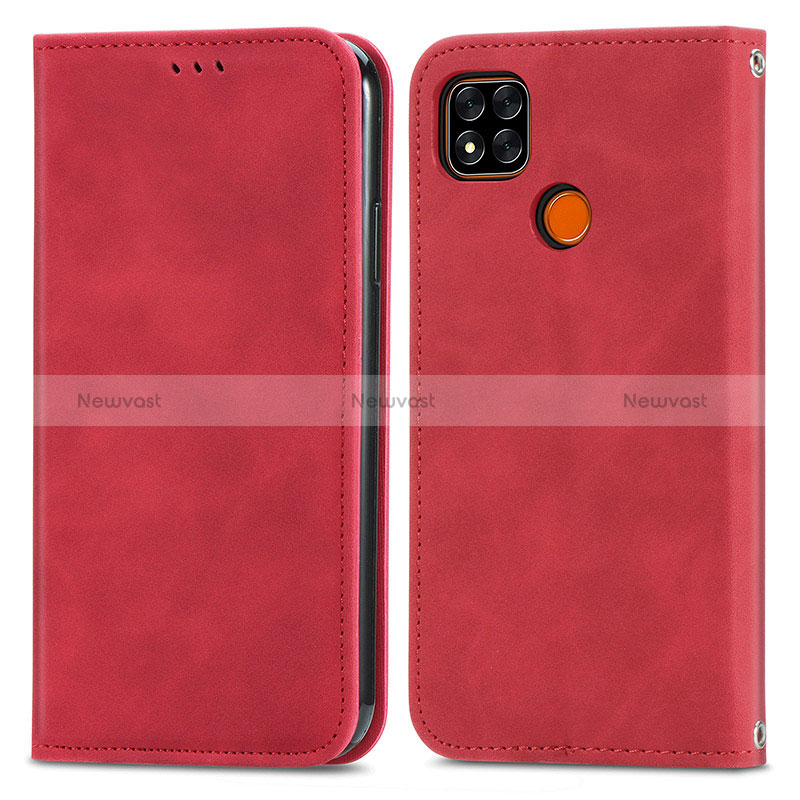 Leather Case Stands Flip Cover Holder S04D for Xiaomi POCO C31 Red