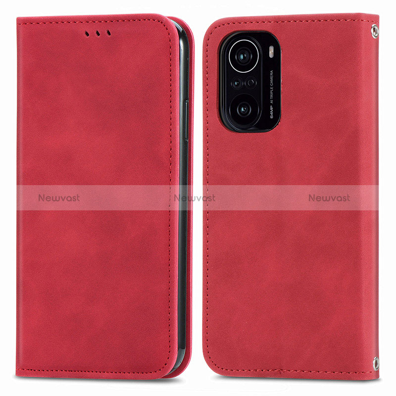 Leather Case Stands Flip Cover Holder S04D for Xiaomi Poco F3 5G Red