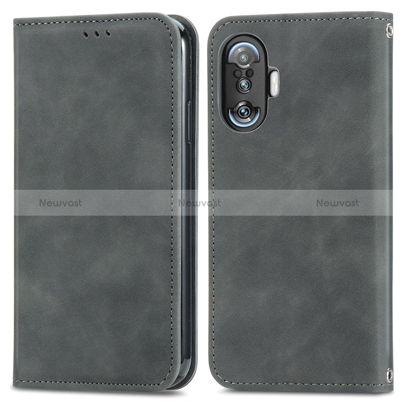 Leather Case Stands Flip Cover Holder S04D for Xiaomi Poco F3 GT 5G Gray