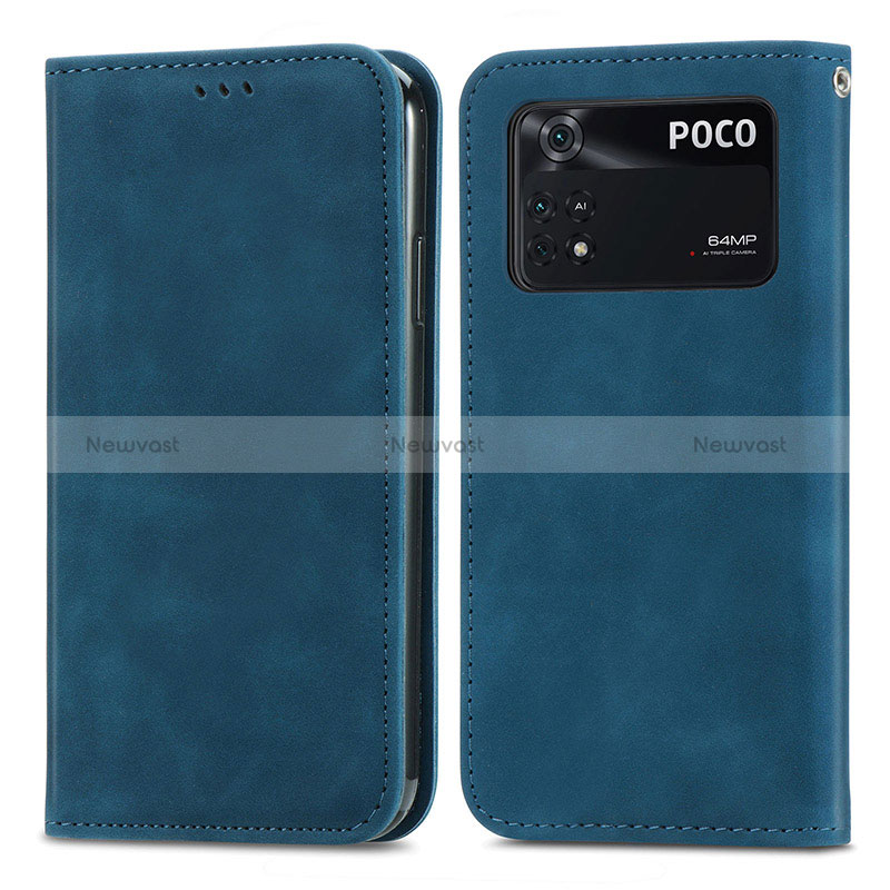 Leather Case Stands Flip Cover Holder S04D for Xiaomi Poco M4 Pro 4G