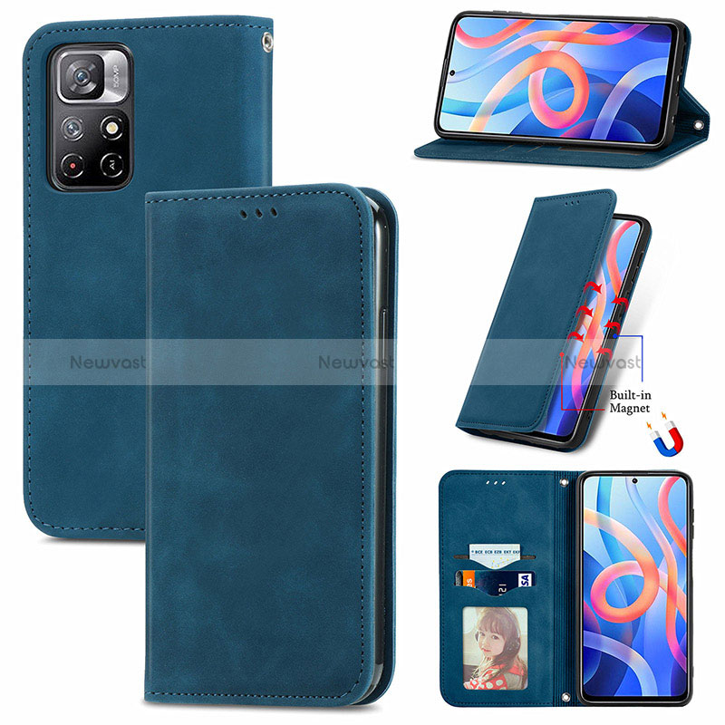 Leather Case Stands Flip Cover Holder S04D for Xiaomi Poco M4 Pro 5G