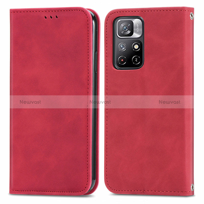 Leather Case Stands Flip Cover Holder S04D for Xiaomi Poco M4 Pro 5G Red