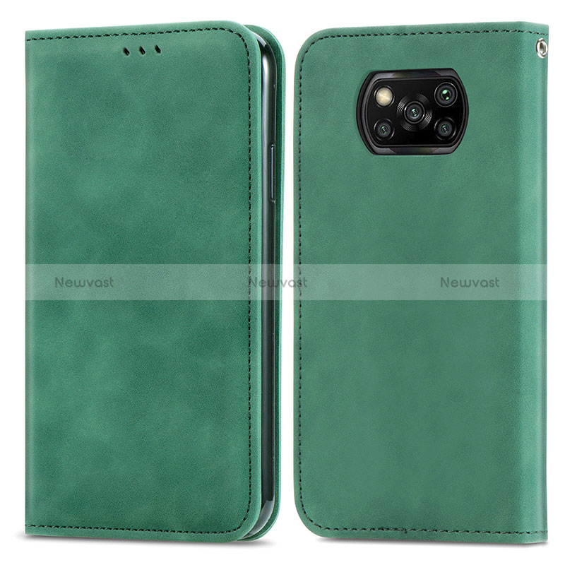 Leather Case Stands Flip Cover Holder S04D for Xiaomi Poco X3 NFC Green