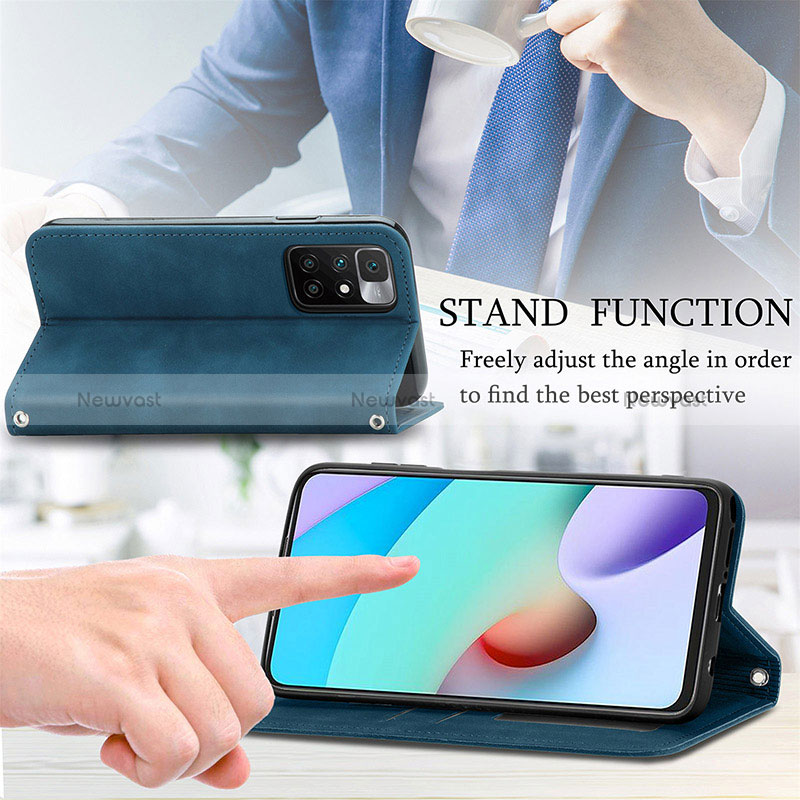 Leather Case Stands Flip Cover Holder S04D for Xiaomi Redmi 10 4G