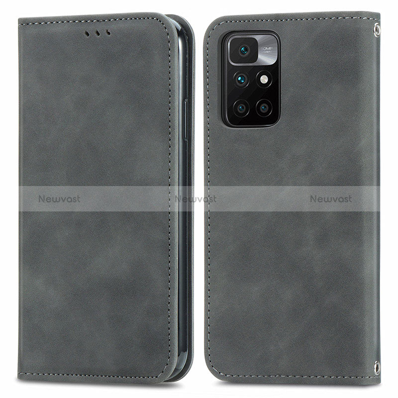 Leather Case Stands Flip Cover Holder S04D for Xiaomi Redmi 10 4G Gray