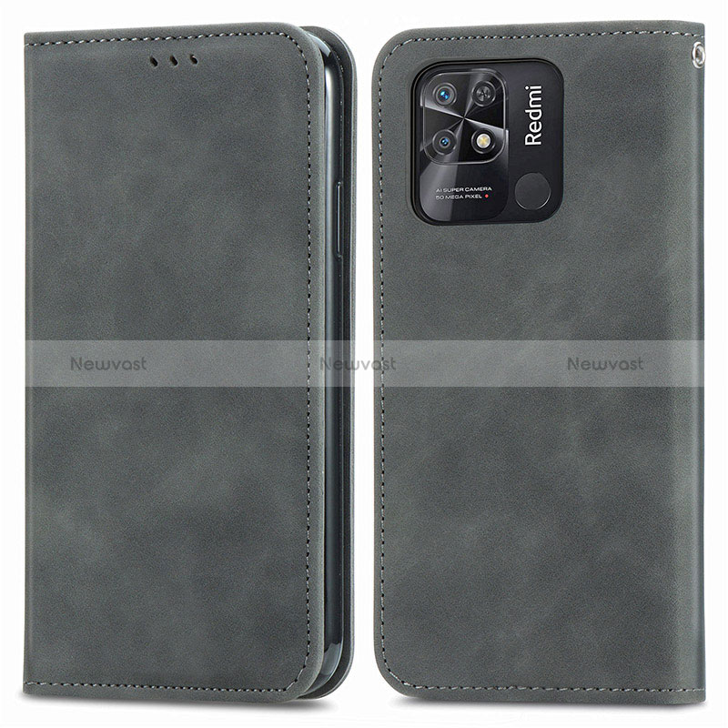 Leather Case Stands Flip Cover Holder S04D for Xiaomi Redmi 10 Power Gray